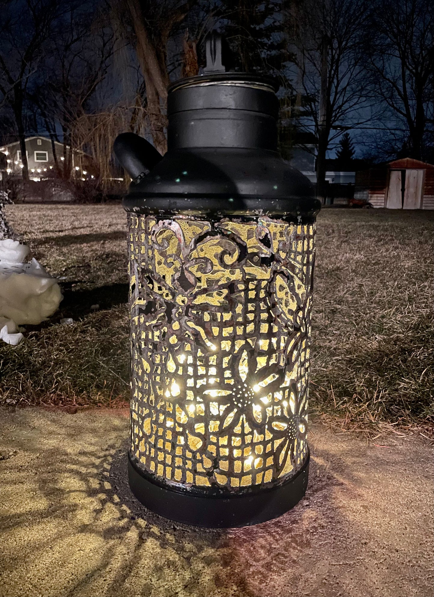 1920s Vintage Fluted Black Oil Can Luminary