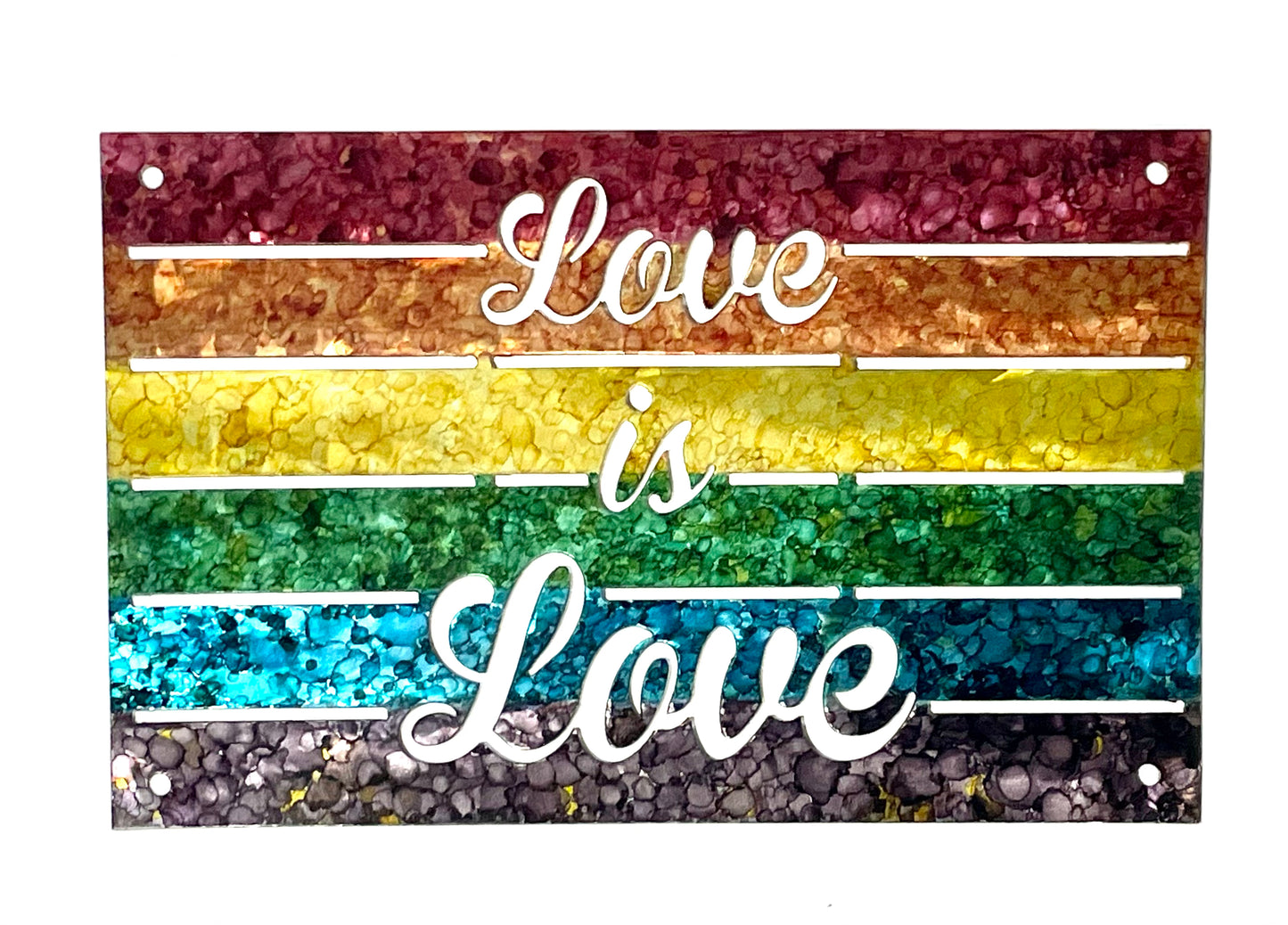 Love is Love hand painted metal sign.