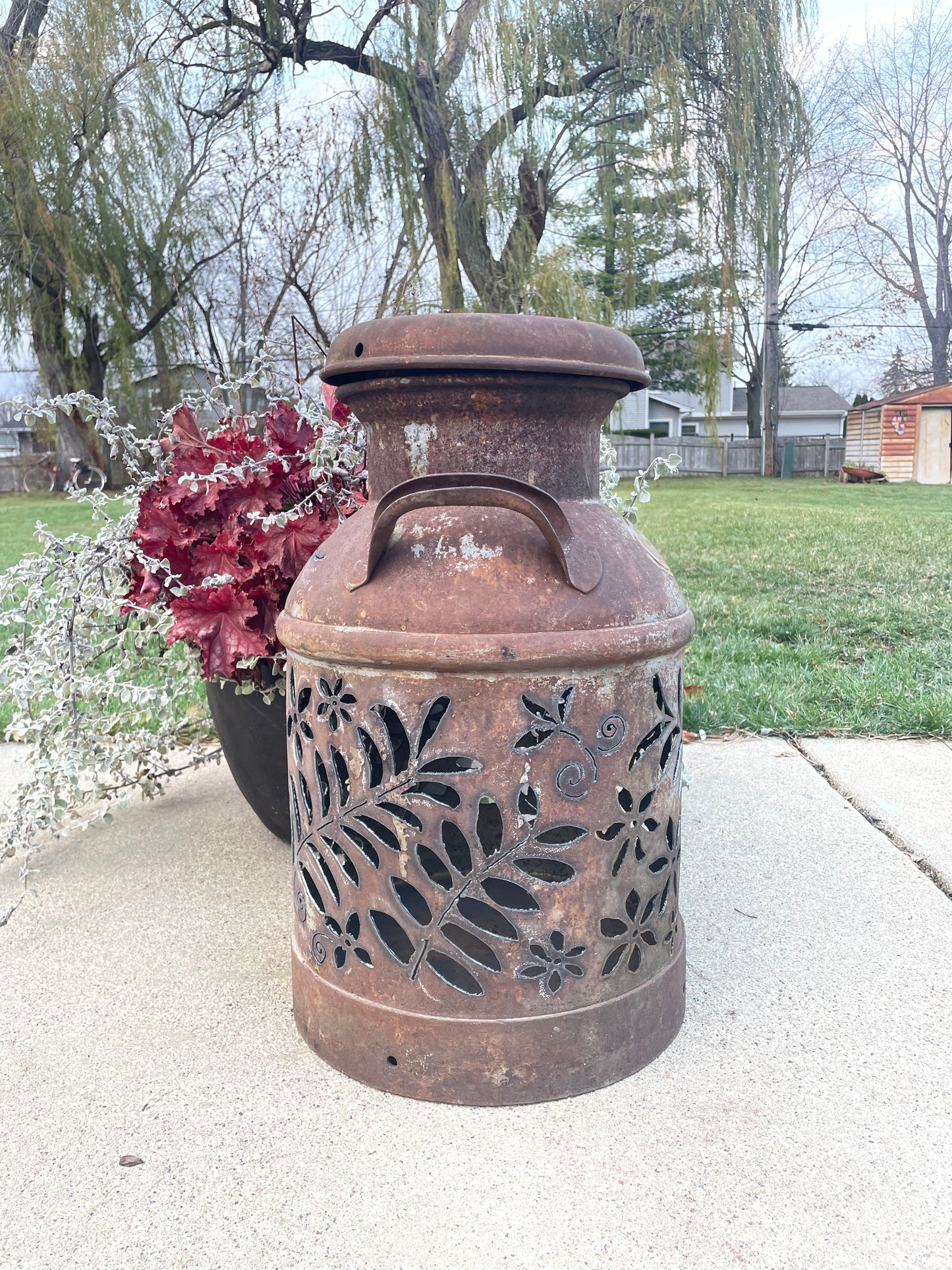 Antique Laverne Kray Milk Can Luminary - Hand Cut