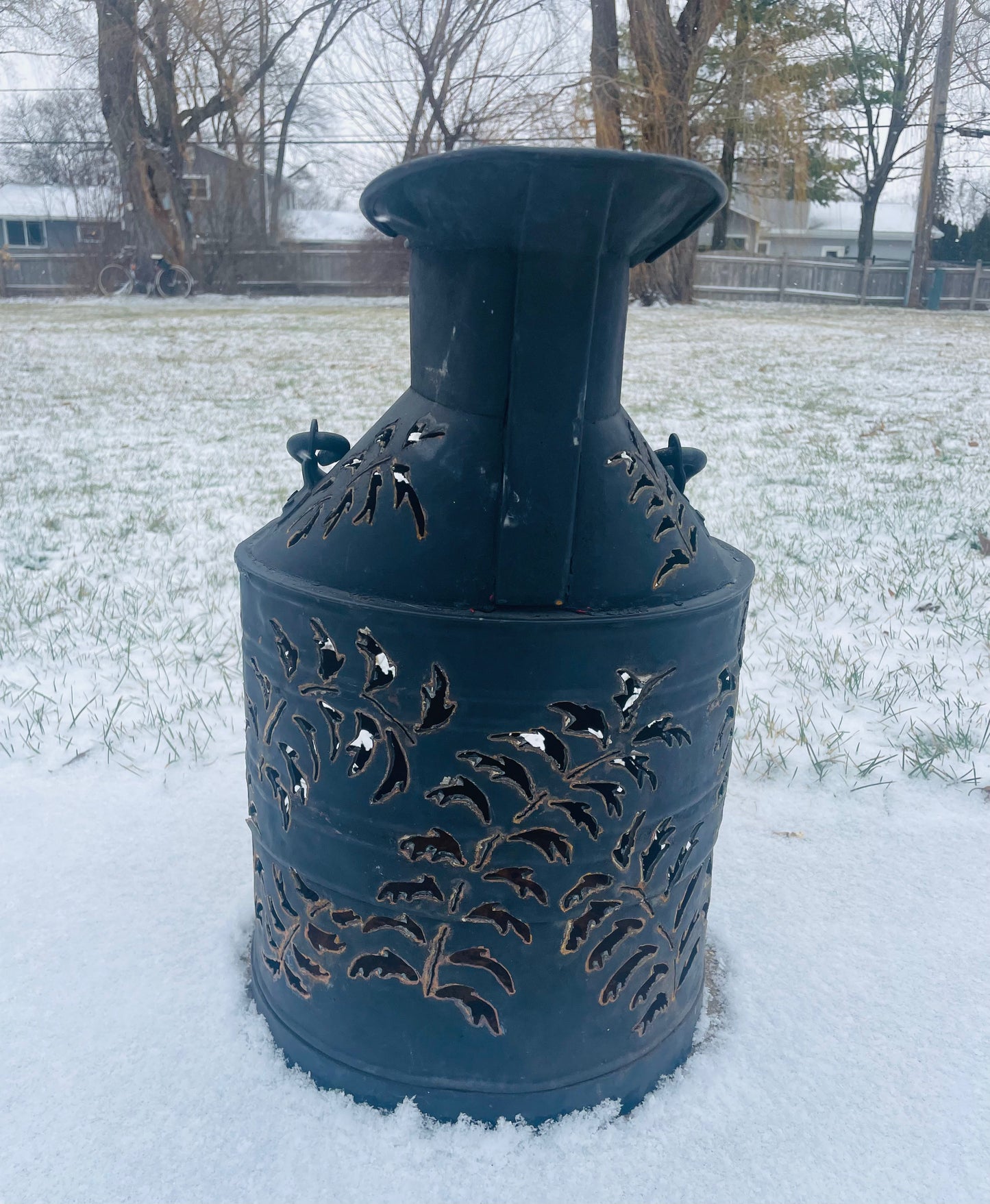 Vintage Hand-Cut Black Can Luminary