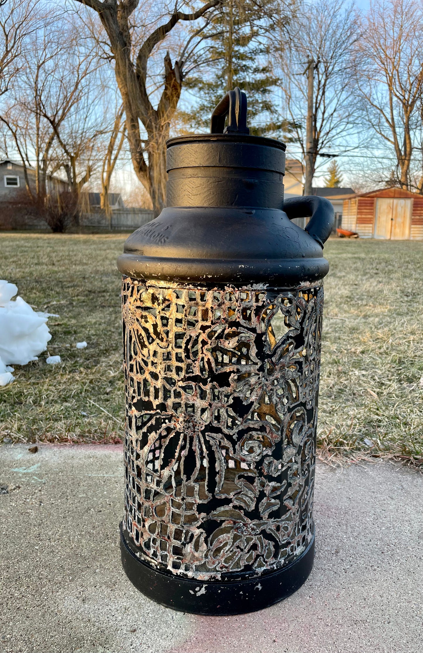 1920s Vintage Fluted Black Oil Can Luminary