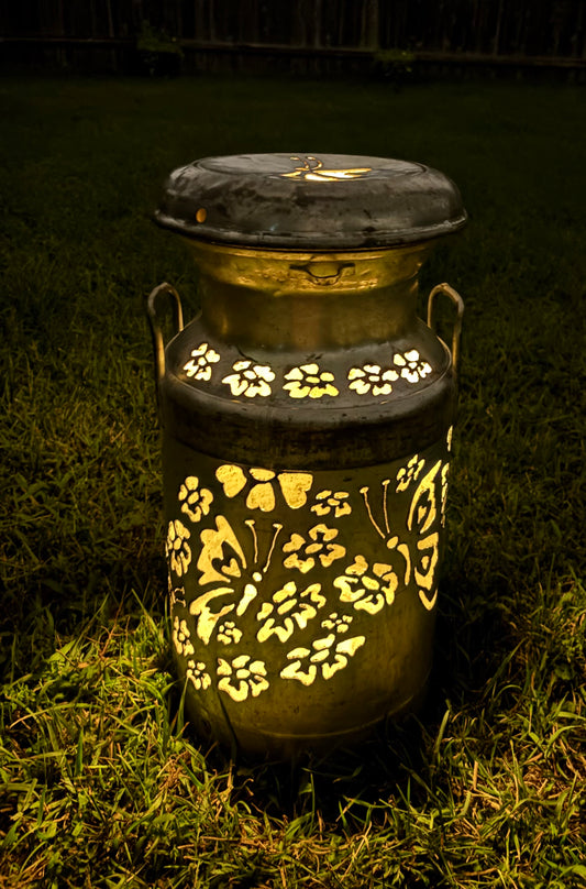 Vintage Milk Can  - Flower and Butterfly  Design