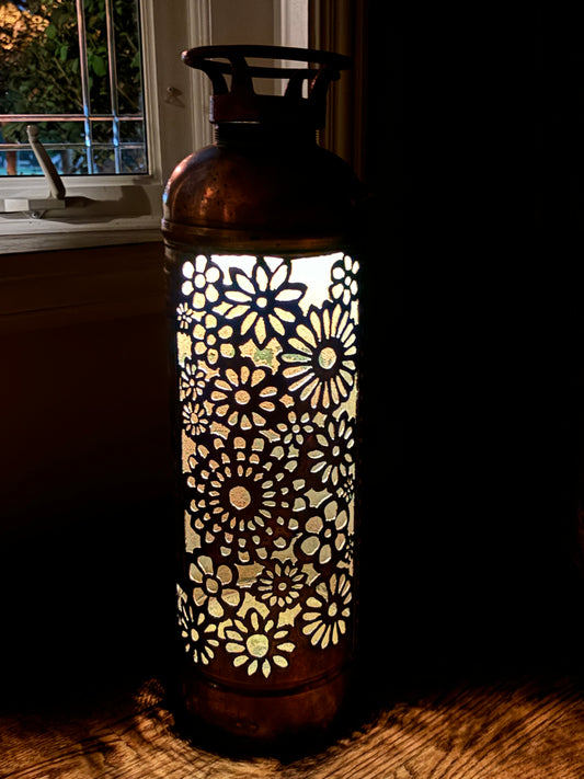 Antique Copper Fire Extinguisher - Flower Design