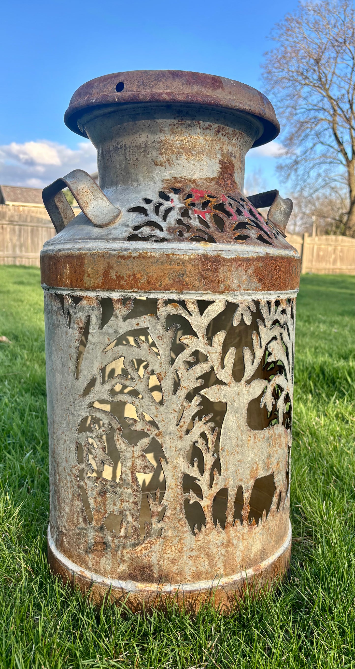 Antique Milk Can - Deer in the Forest Design