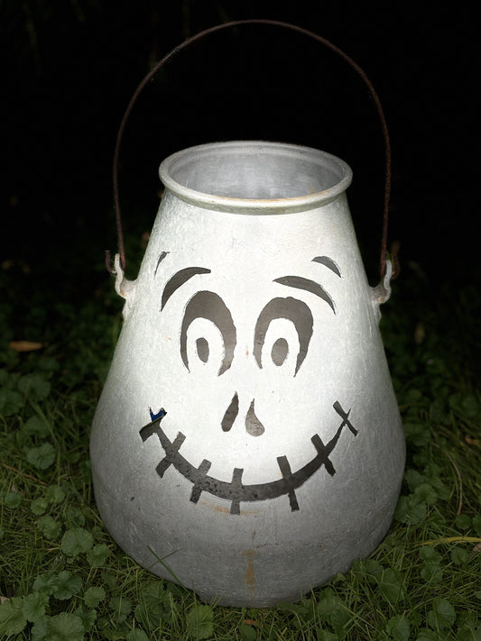 Large Vintage Creamer Pail Jack-o-Lantern Luminary