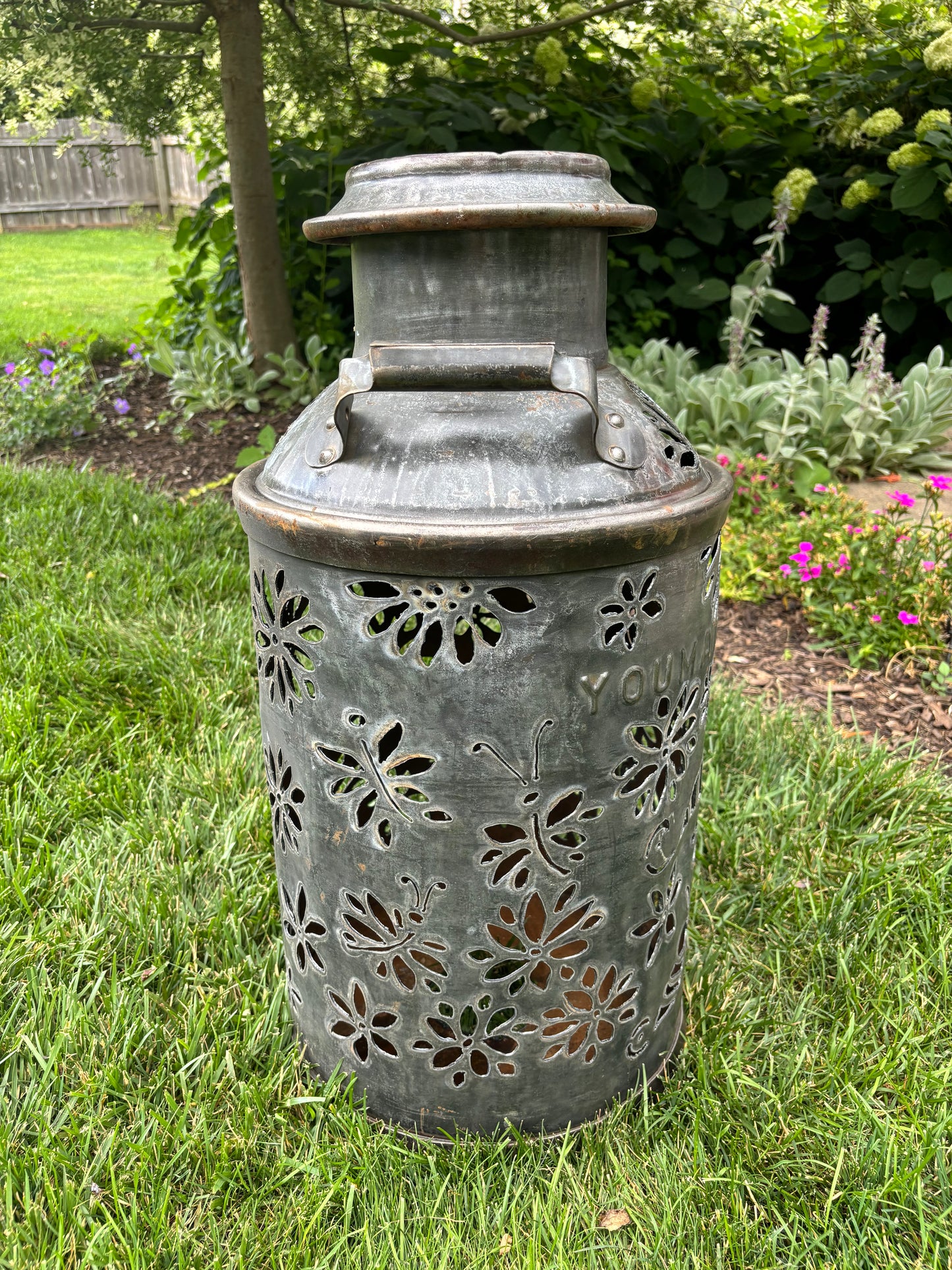 Vintage XL Oil Can Bee and Dragonfly Luminary