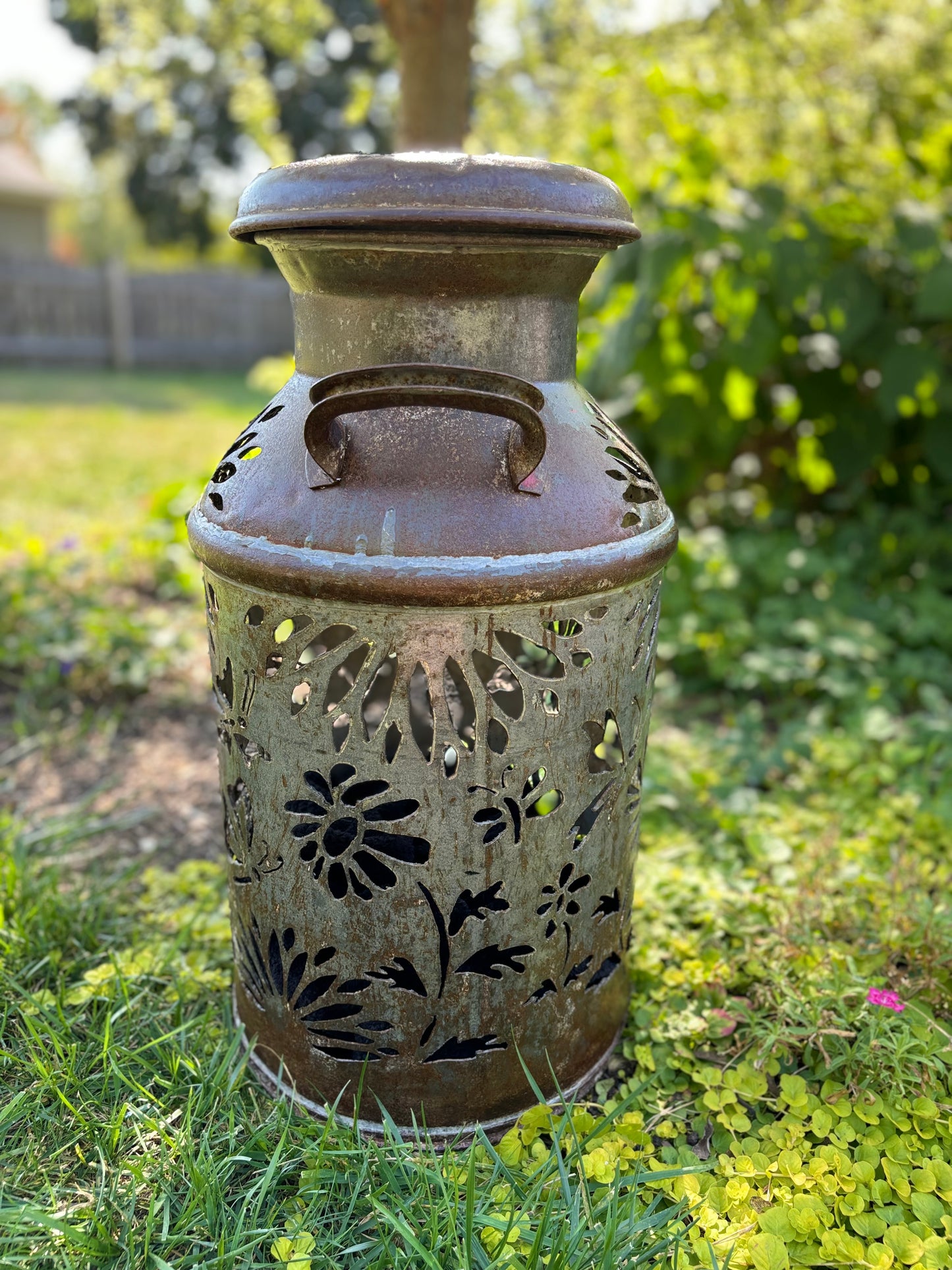 Vintage Milk Can Luminary - Butterfly Design