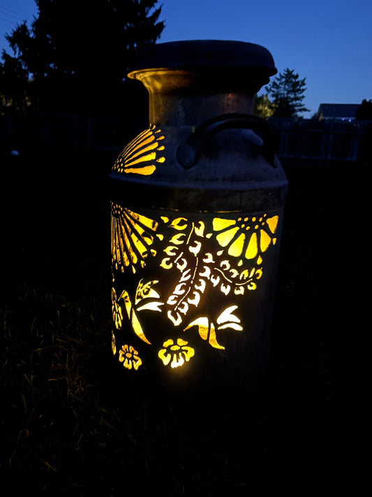 Vintage Milk Can  - Hummingbird and Flower Design