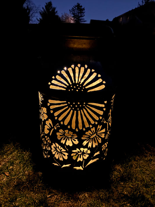 Vintage Milk Can Luminary - Flowers and Butterflies