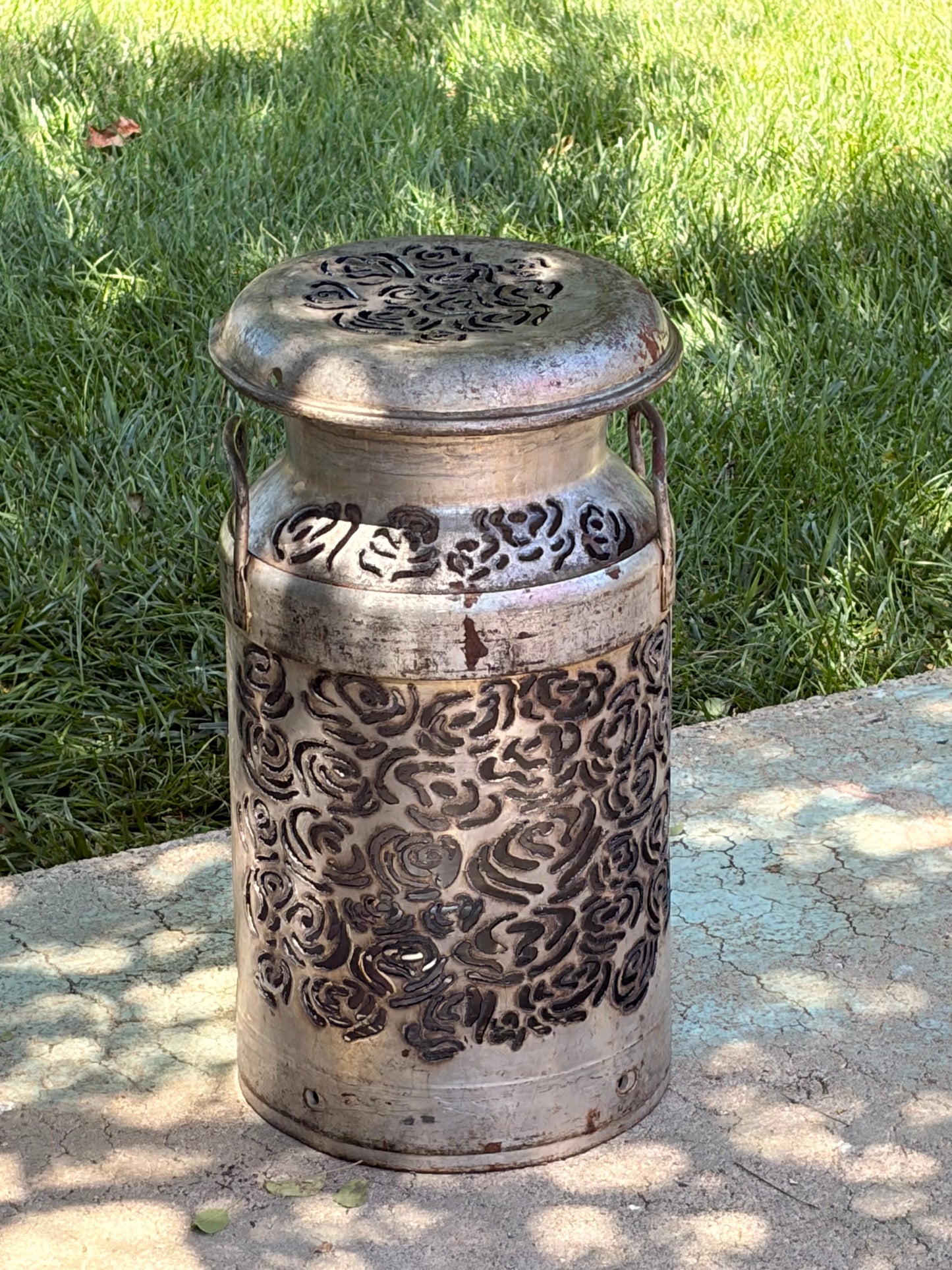 Milk Can Luminary - Flower Design