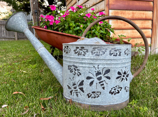 Vintage Watering Can - Bee and Flower Design