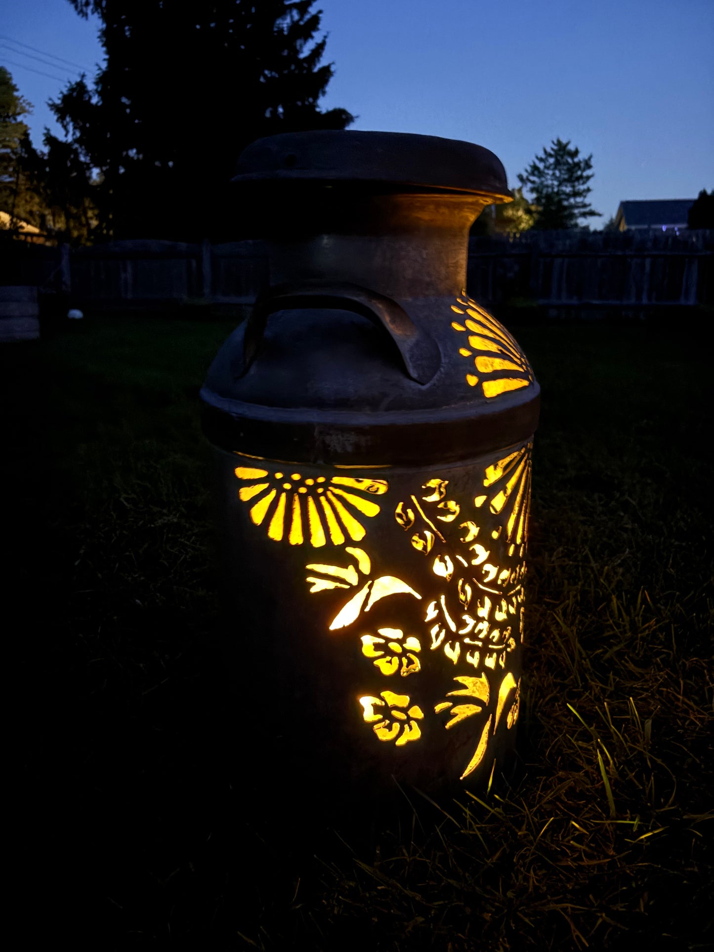 Vintage Milk Can  - Hummingbird and Flower Design