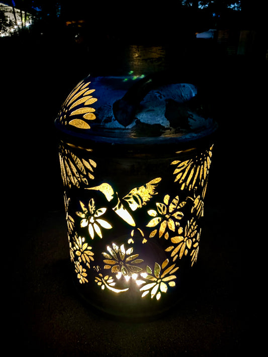 Vintage Milk Can Luminary - Dragonflies, Bees, Hummingbird
