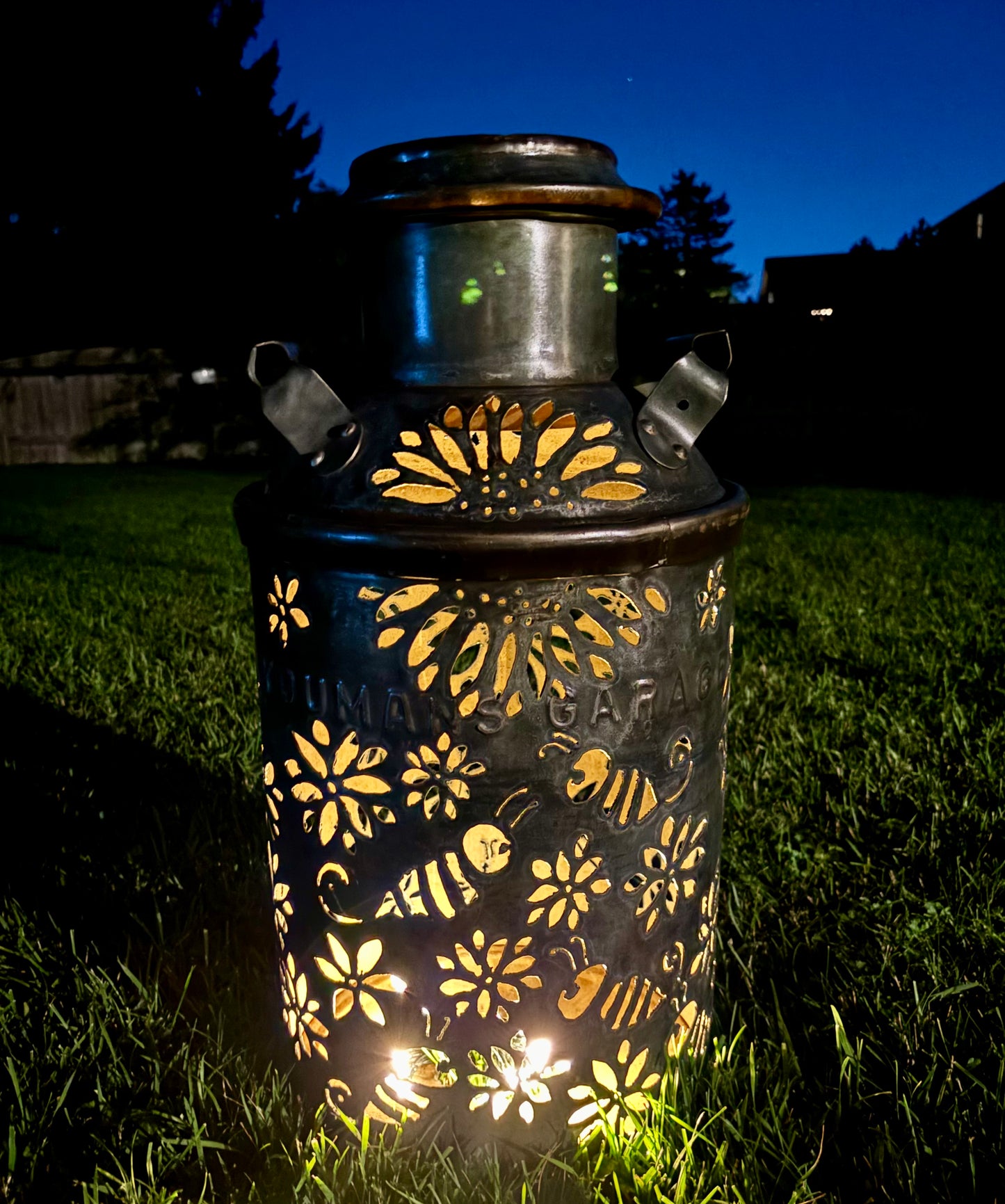 Vintage XL Oil Can Bee and Dragonfly Luminary
