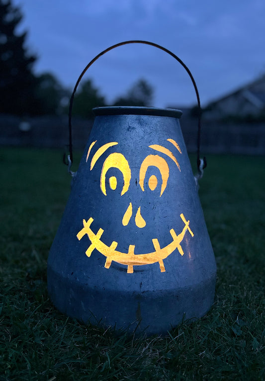 Large Vintage Creamer Pail Jack-o-Lantern Luminary