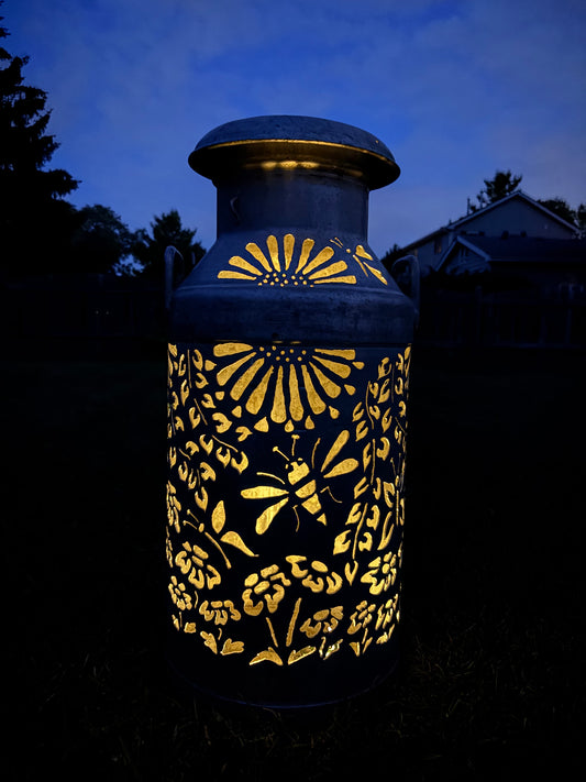 XXL Vintage Milk Can  - Flower, Butterfly, and Bee Design