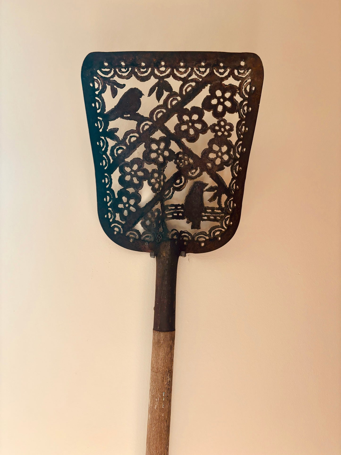 Antique Shovel - Hand Cut - Bird and Flower Silhouette