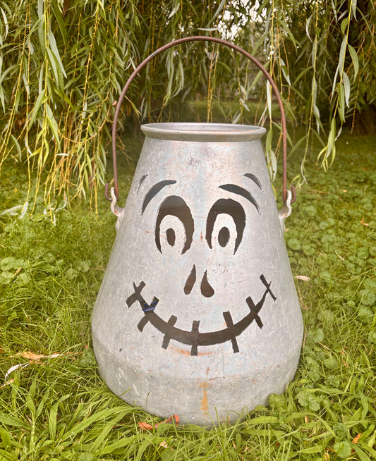 Large Vintage Creamer Pail Jack-o-Lantern Luminary