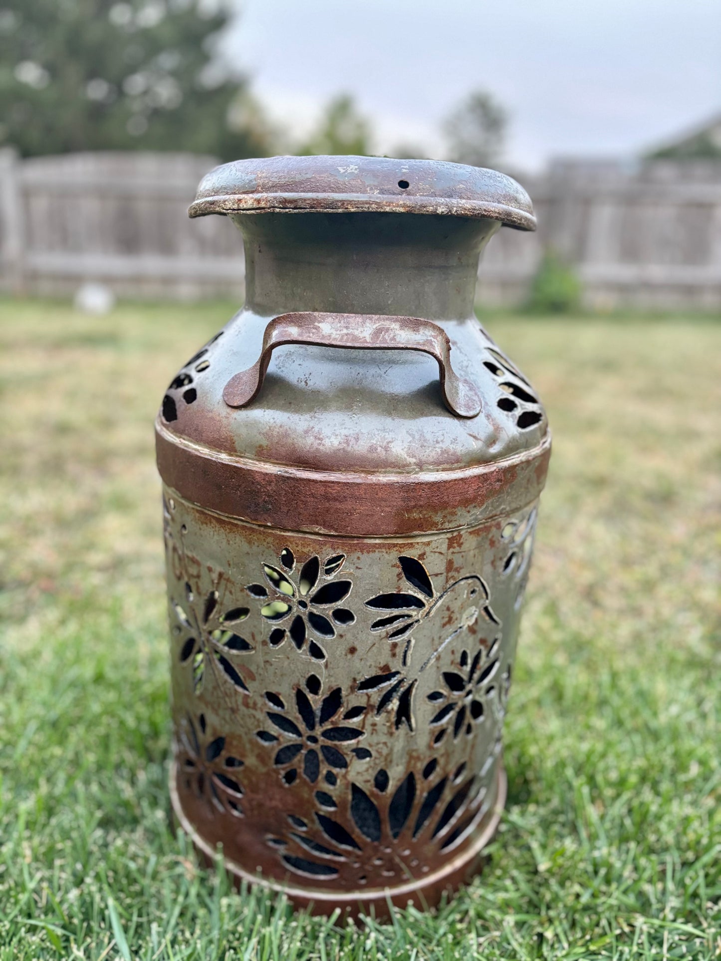 Vintage Milk Can - Dragonfly, Bee, Hummingbird Luminary