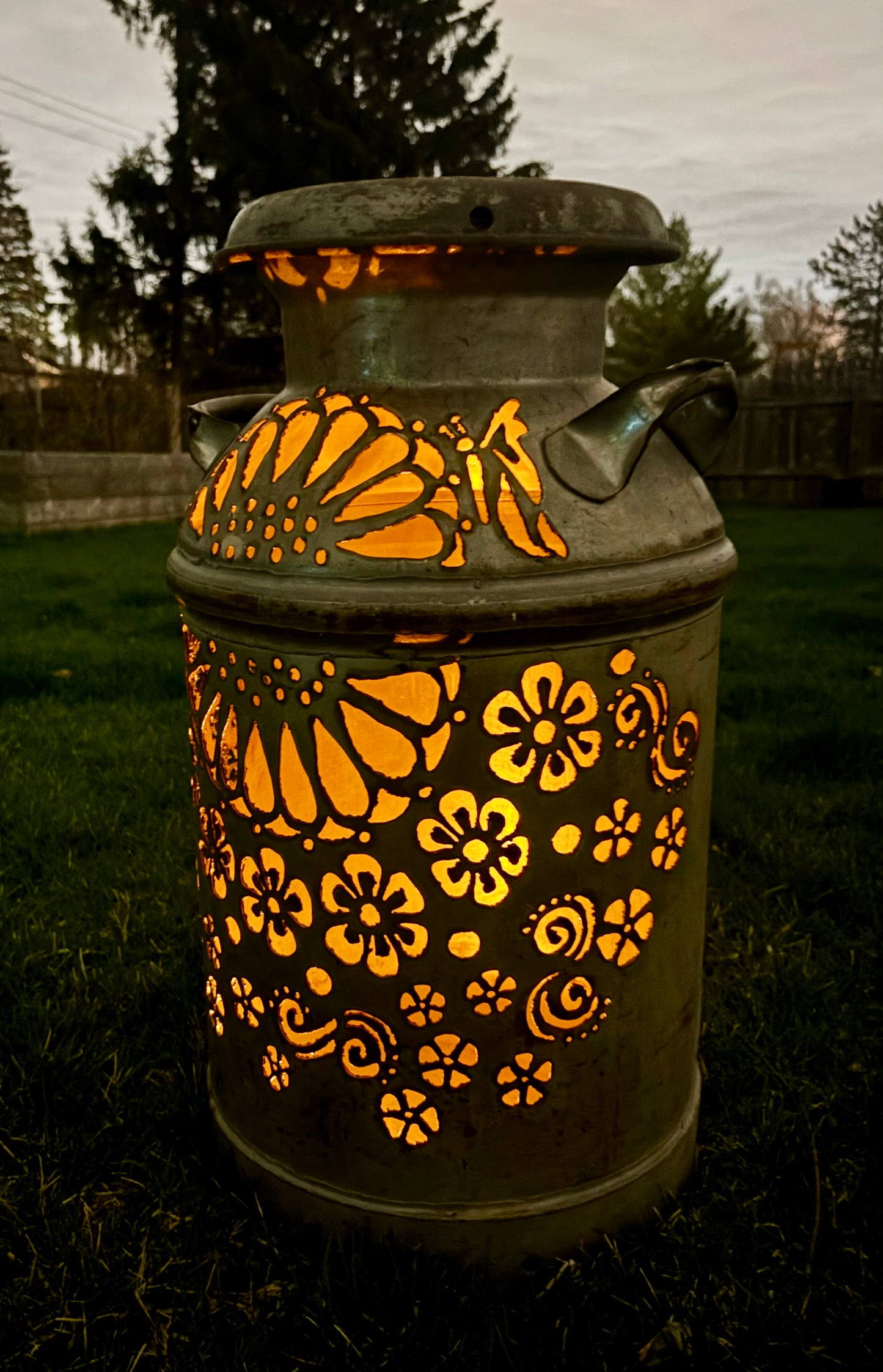 Vintage Milk Can  - Flower Design