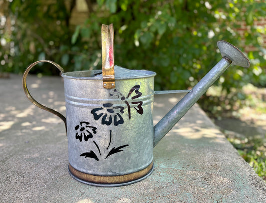 Vintage Watering Can - Butterfly and Flower Design