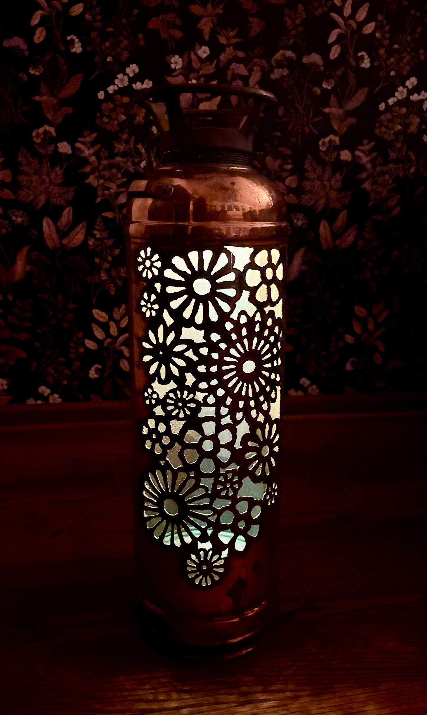 Antique Copper Fire Extinguisher - Flower Design