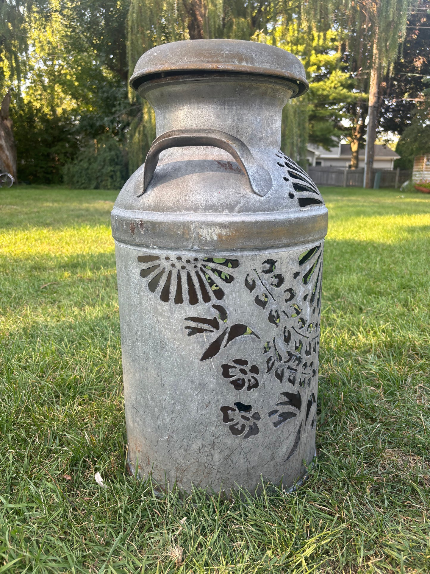 Vintage Milk Can  - Hummingbird and Flower Design