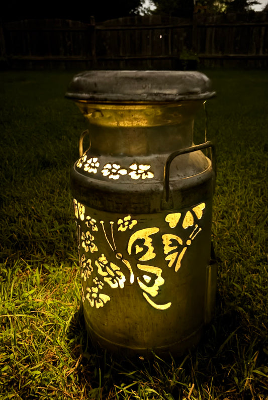 Vintage Milk Can  - Flower and Butterfly  Design