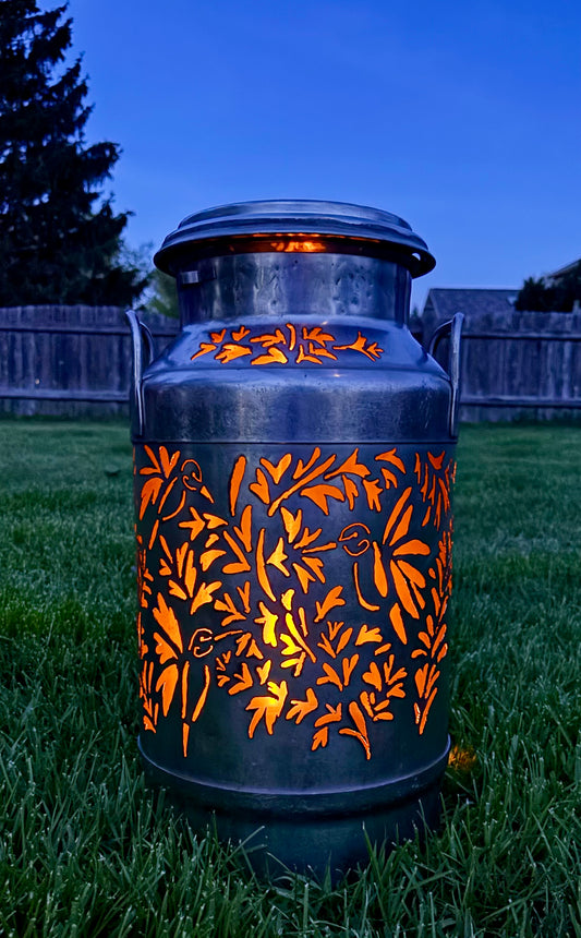 Stainless Steel Milk Can Luminary - Hummingbird Design