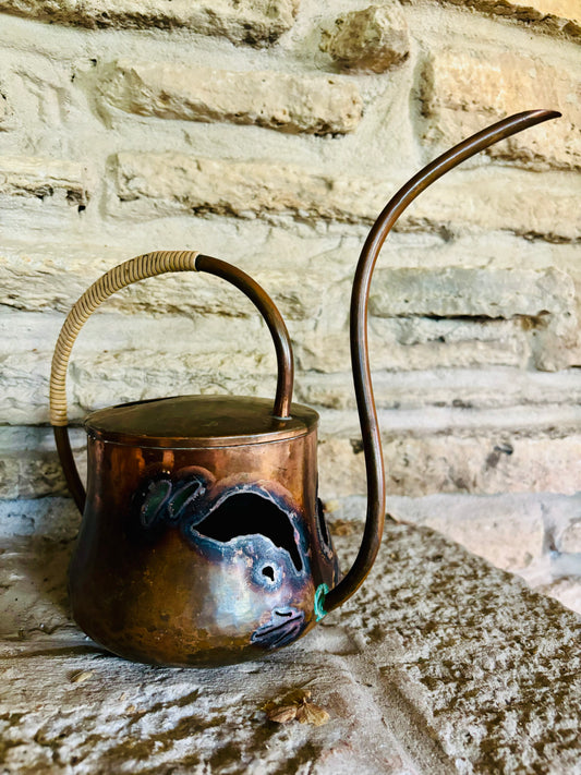 Mini Copper Watering Can Jack-o-Lantern