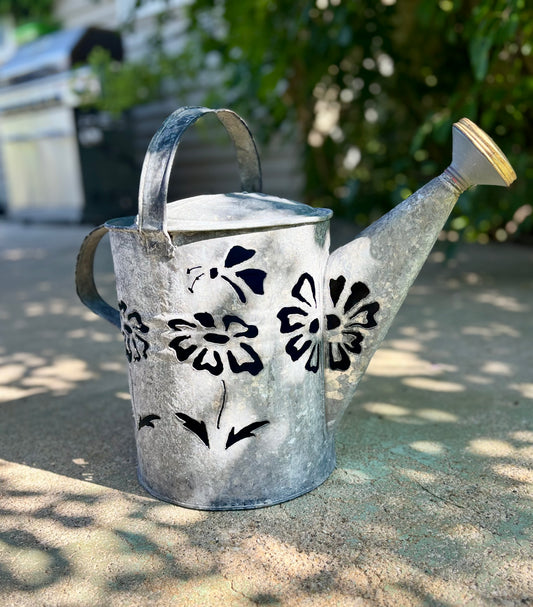 Antique Watering Can - Three Flowers and Butterfly Design