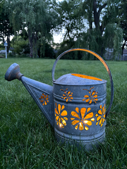 Vintage Dragonfly Flowers Watering Can Luminary
