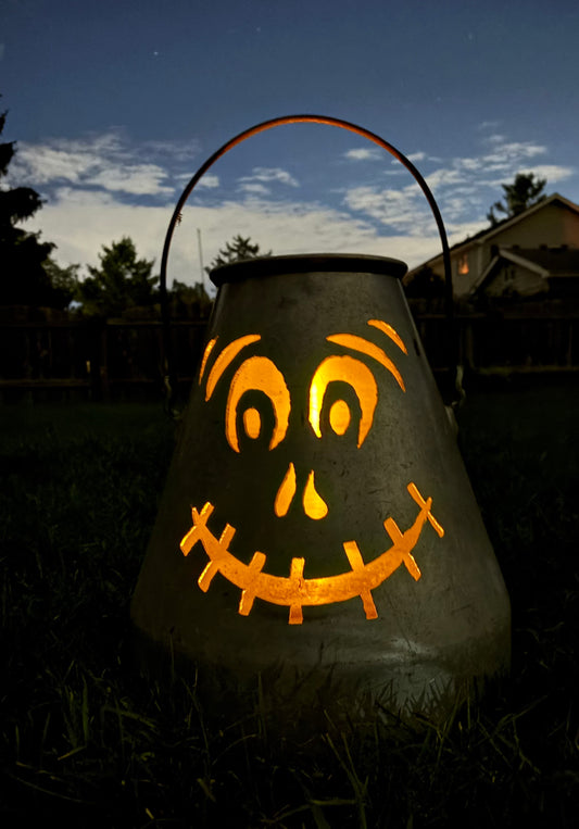 Large Vintage Creamer Pail Jack-o-Lantern Luminary