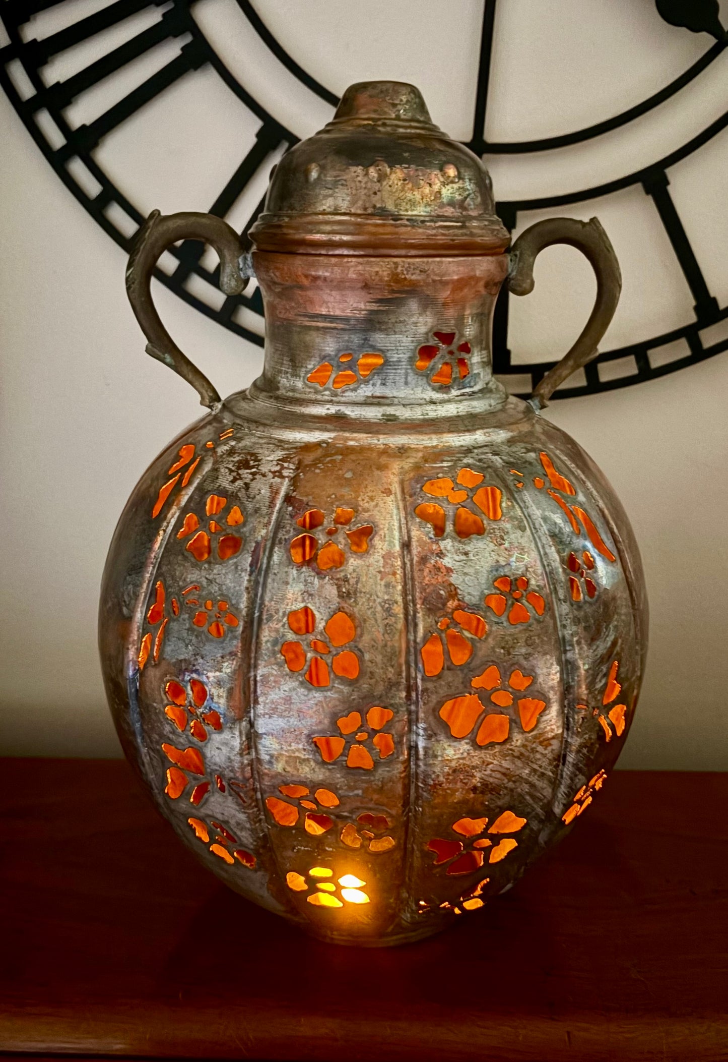Handcrafted Flower and Butterfly Copper Pitcher