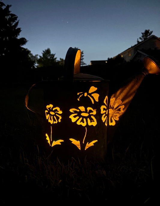 Antique Watering Can - Three Flowers and Butterfly Design