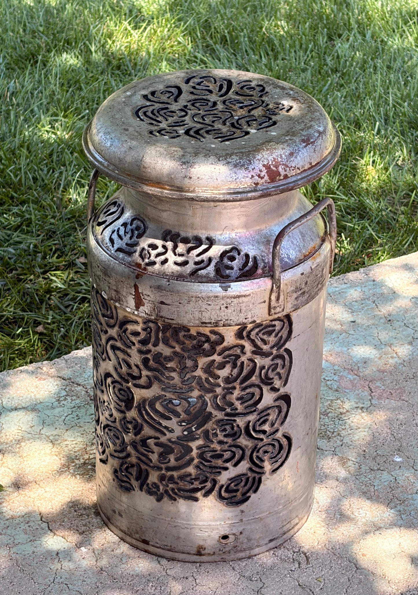 Milk Can Luminary - Flower Design