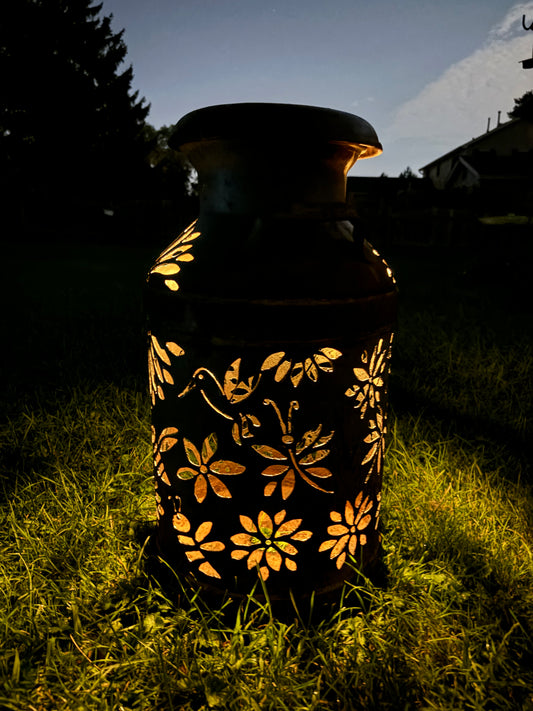 Vintage Milk Can - Dragonfly, Bee, Hummingbird Luminary