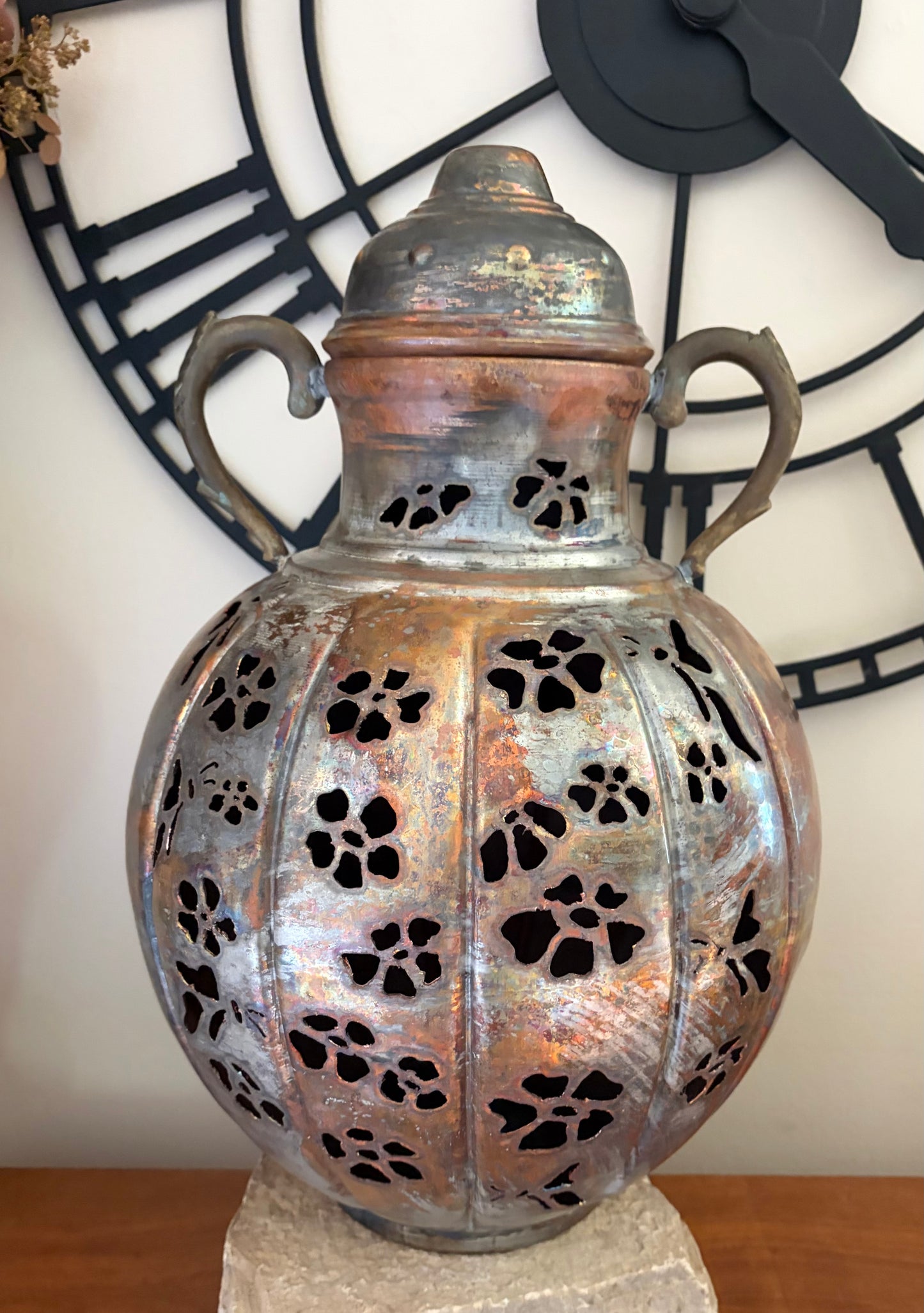 Handcrafted Flower and Butterfly Copper Pitcher