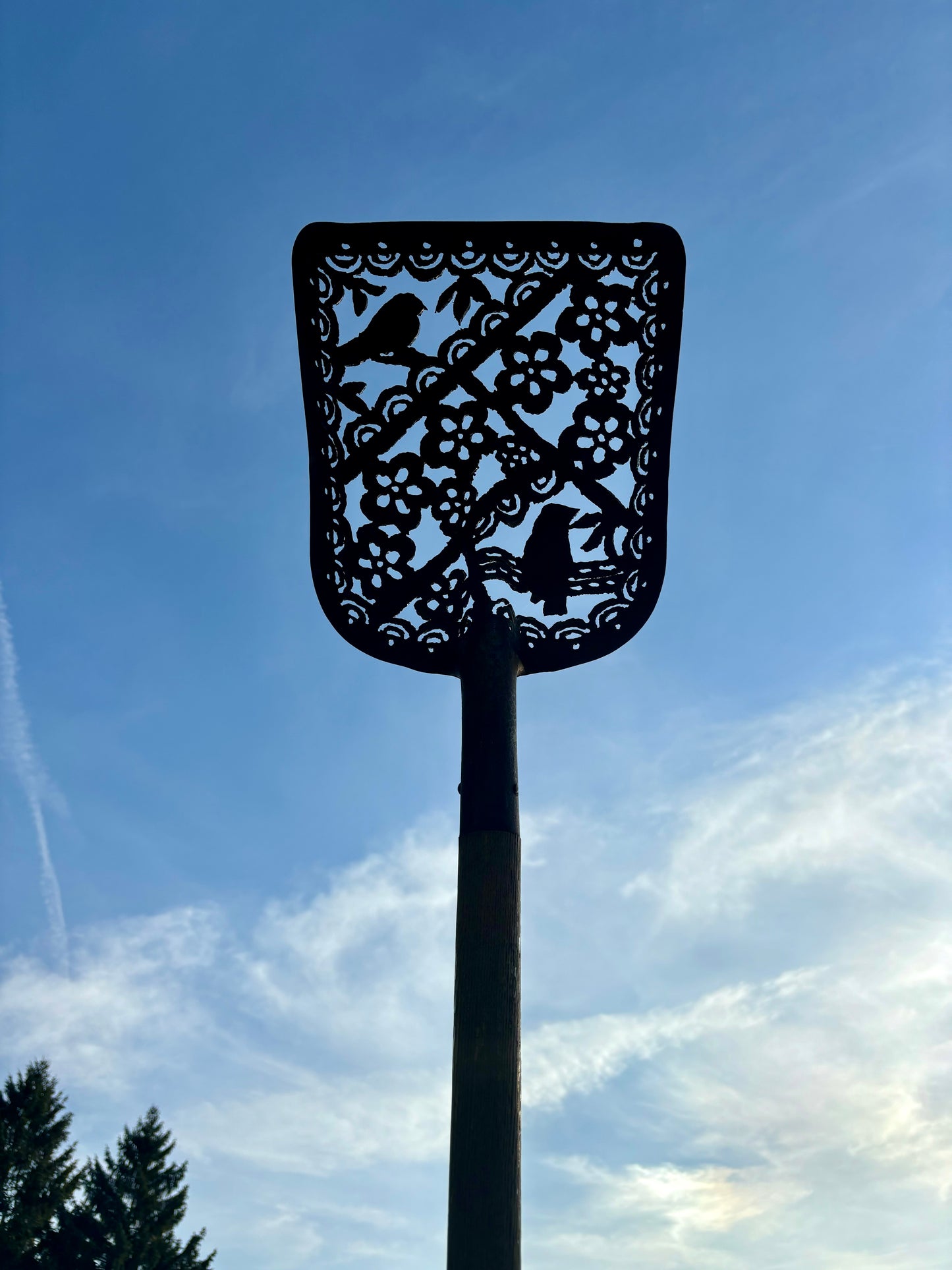 Antique Shovel - Hand Cut - Bird and Flower Silhouette