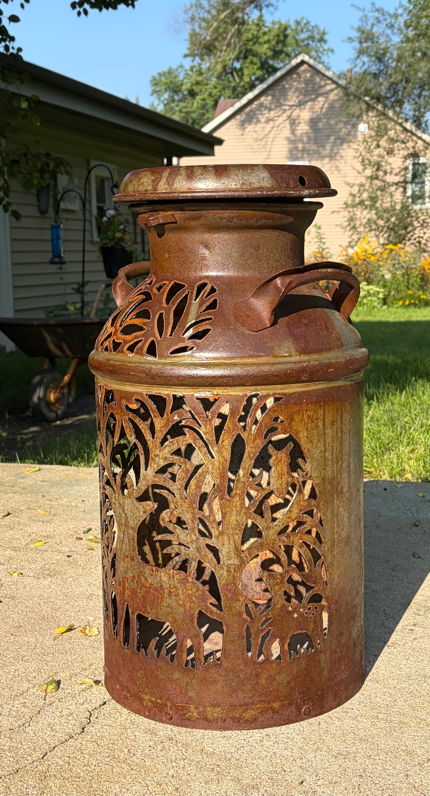Antique Milk Can - Deer, Fawn, and Owl Design