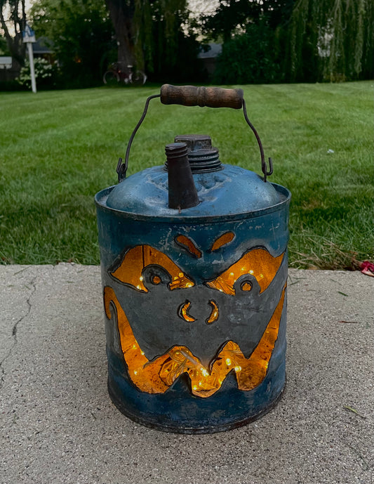 Antique Gas Can Jack-o-Lantern - gray and blue