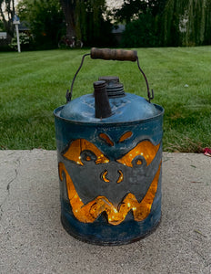 Antique Gas Can Jack-o-Lantern - gray and blue
