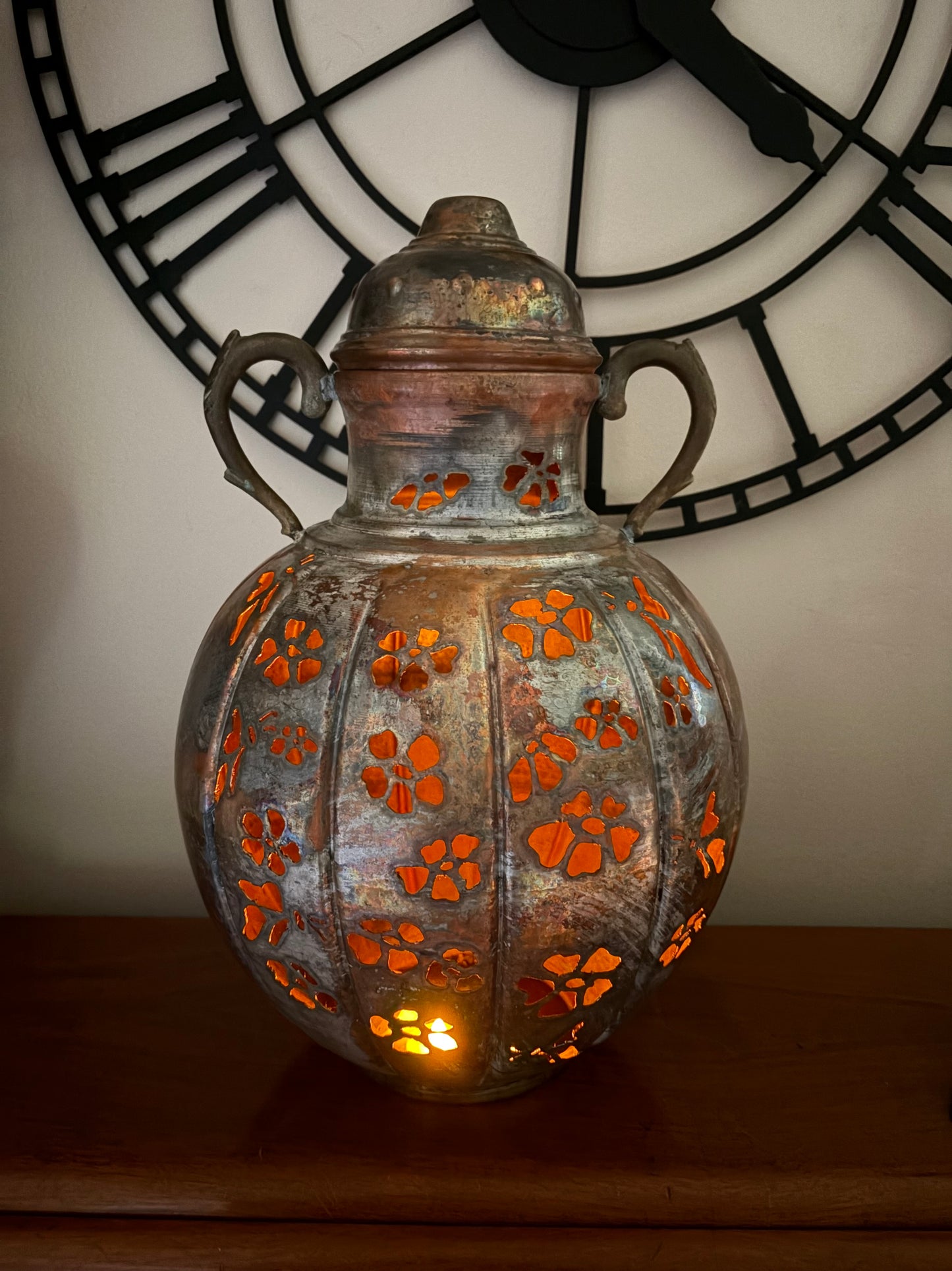 Handcrafted Flower and Butterfly Copper Pitcher