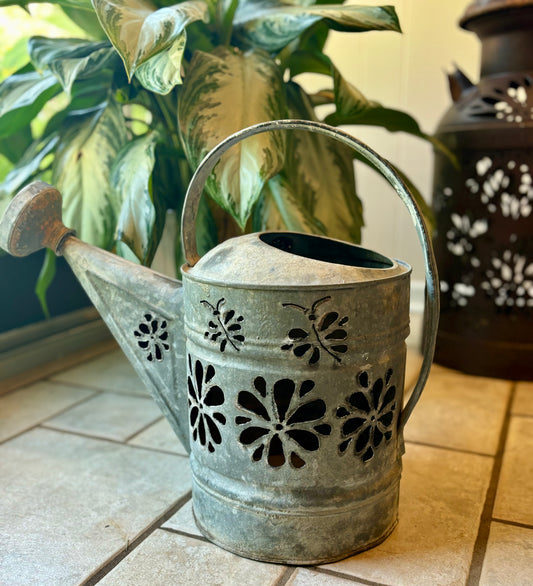 Vintage Dragonfly Flowers Watering Can Luminary