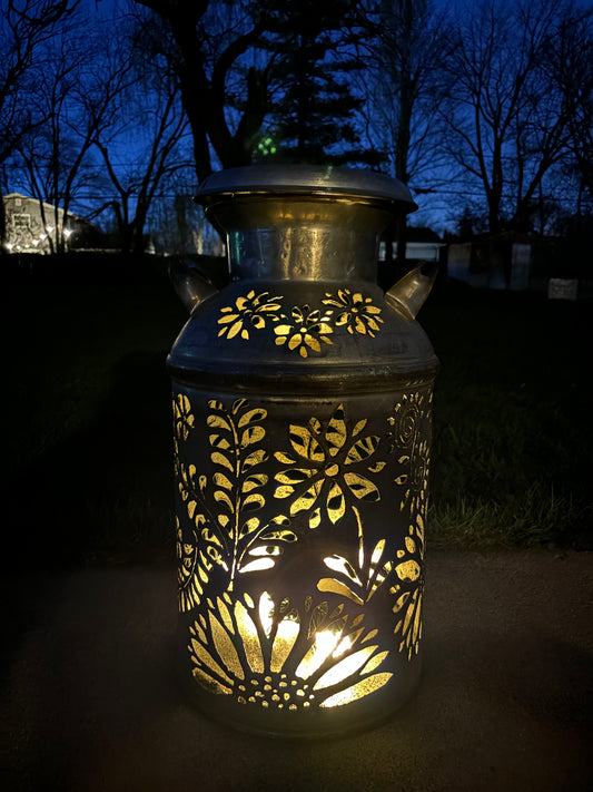 Vintage Milk Can Flower  Luminary