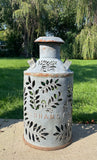 Large Antique Hand-Cut Flower Oil Can