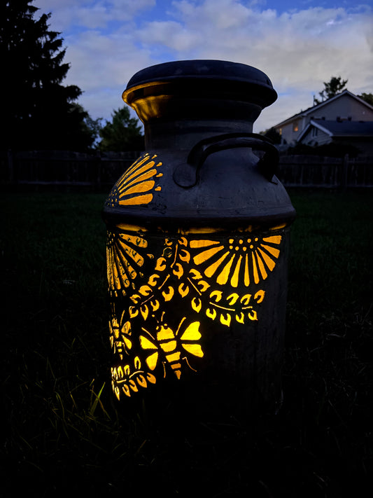 Vintage Milk Can  - Bee and Flower Design