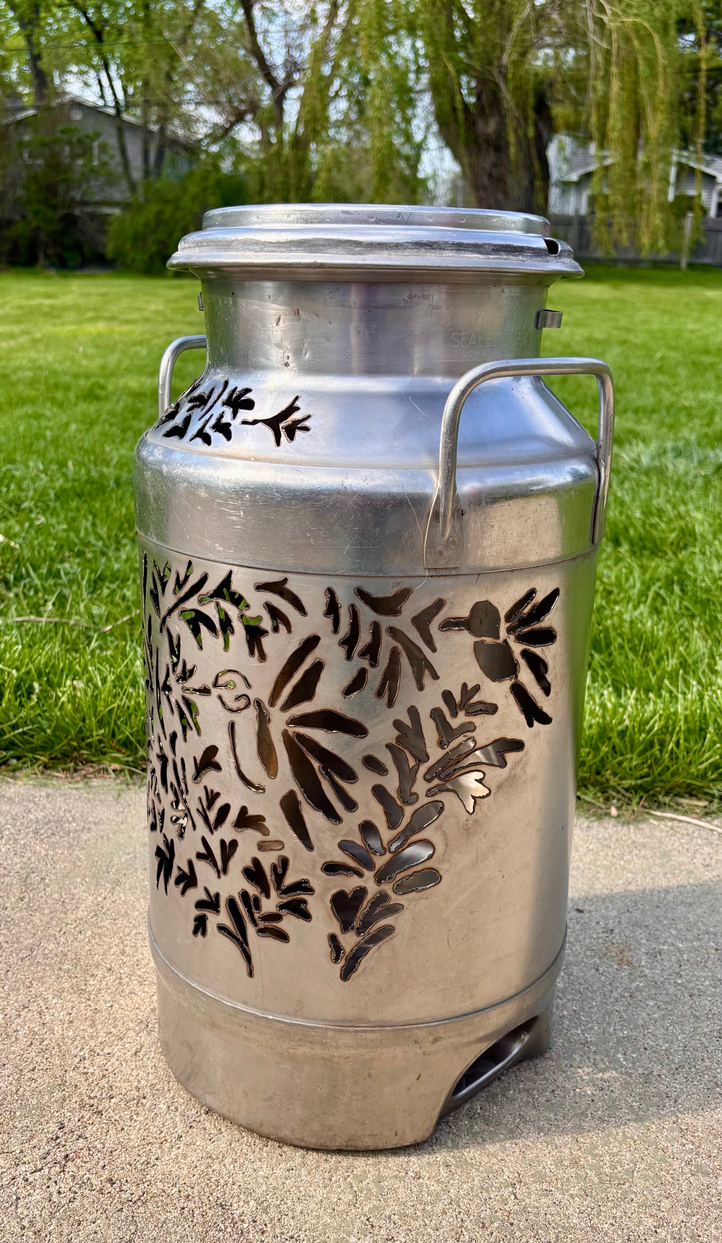 Stainless Steel Milk Can Luminary - Hummingbird Design