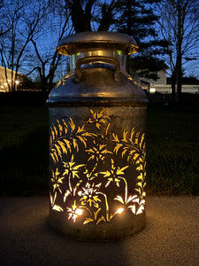 Vintage Milk Can Flower and Leaf Luminary
