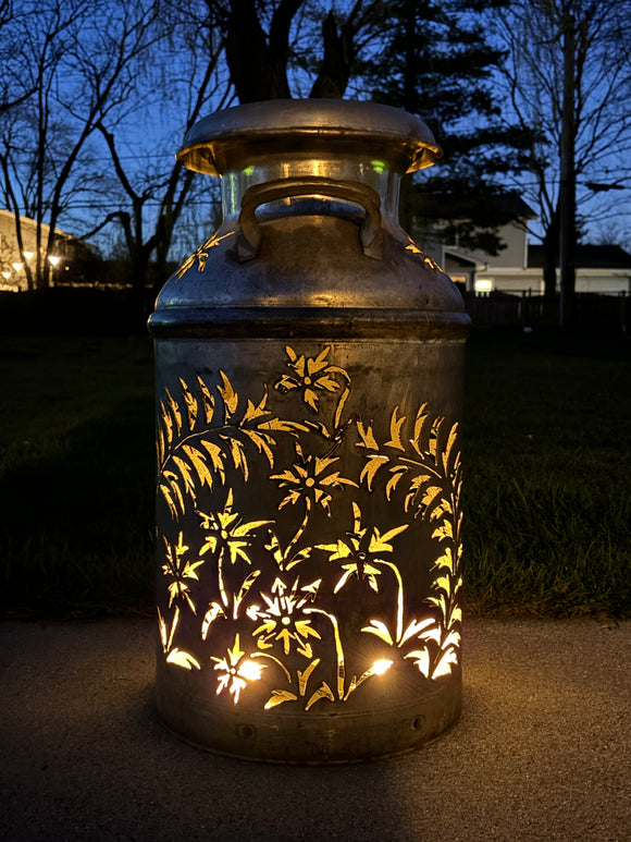 Vintage Milk Can Flower and Leaf Luminary